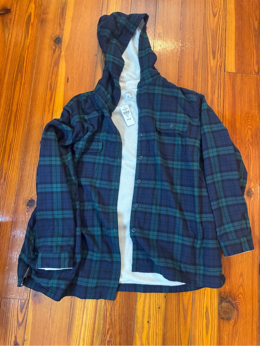 L.L. Bean Womens Hooded Plaid Jacket in Navy and Green